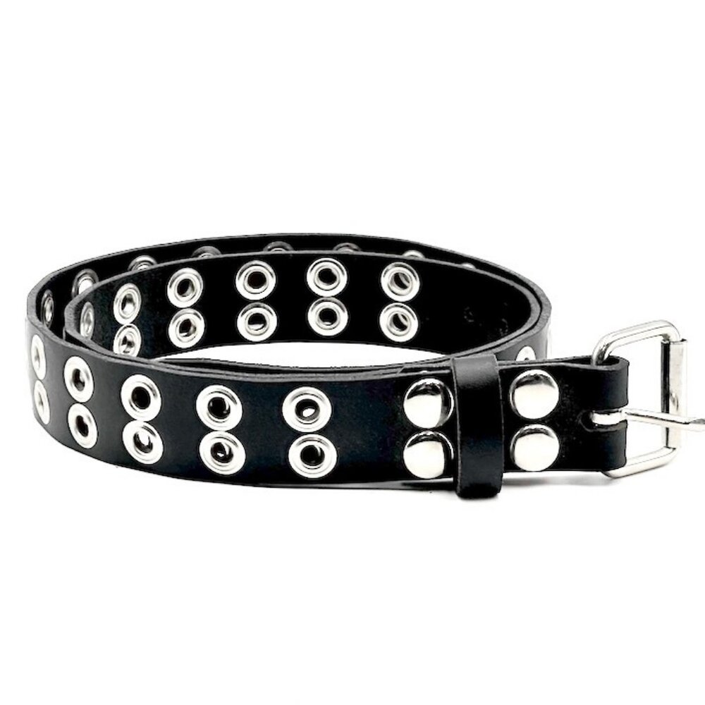 2-Row Grommet Punk Rock Leather Belt by Nemesis Leather - New Deadstock